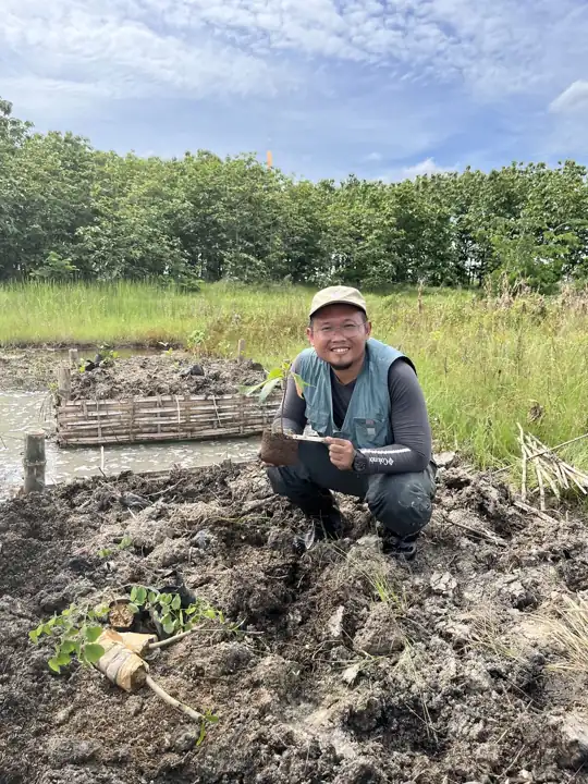 Planting local native seedlings on the raised bed